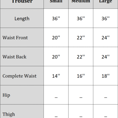Dyed Khaddar Trousers Size Chart
