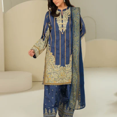 3 Piece Satin Suit-Paste Print