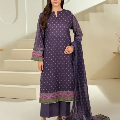 3 Piece Purple Cambric Suit-Printed