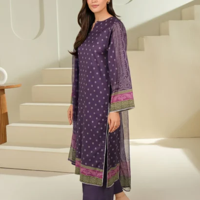3 Piece Purple Cambric Suit-Printed