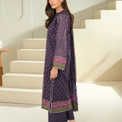 3 Piece Purple Cambric Suit-Printed