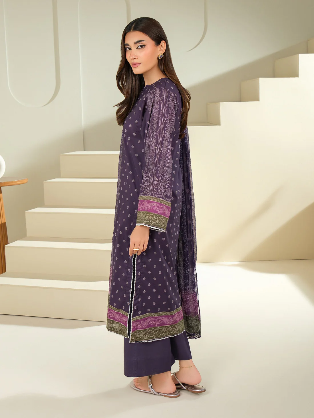 3 Piece Purple Cambric Suit-Printed