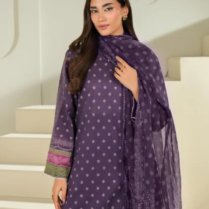 3 Piece Purple Cambric Suit-Printed