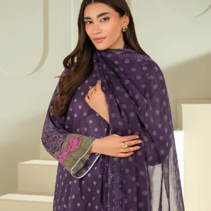3 Piece Purple Cambric Suit-Printed