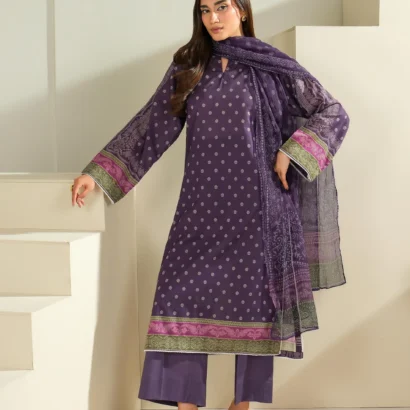 3 Piece Purple Cambric Suit-Printed