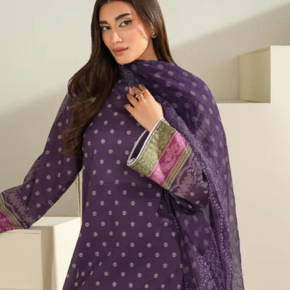 3 Piece Purple Cambric Suit-Printed