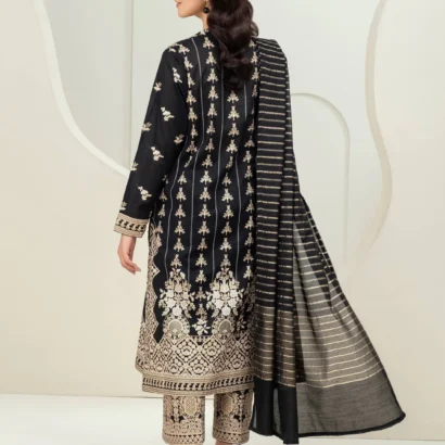 3 Piece Lawn Suit-Paste Print - Black