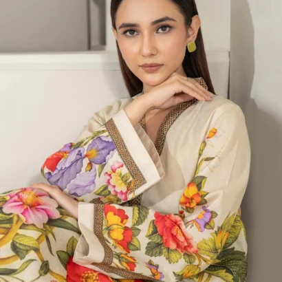 3 Piece Purple Cambric Suit-Printed